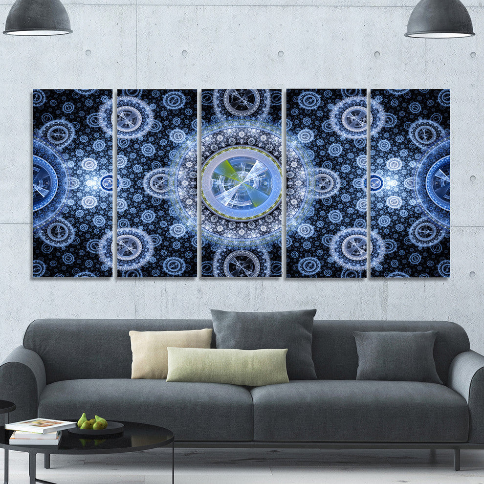 Clear Blue Psychedelic Relaxing Art, Abstract Canvas Print, 60"x28", 5 Panels