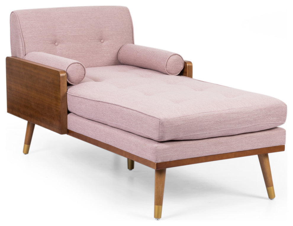 Miles Fabric Chaise Lounge, Light Blush and Dark Walnut