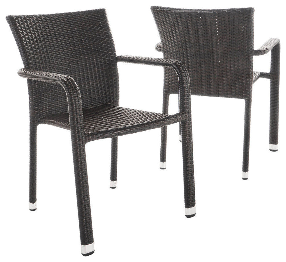 GDF Studio Dylan Outdoor Wicker Armed Aluminum Framed Stack Chairs, Set of 2, Mu