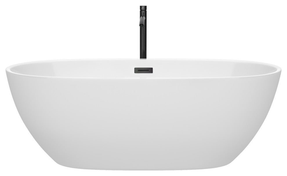 Juno Freestanding Bathtub, Matte Black Trim, 67", Faucet in Matte Black