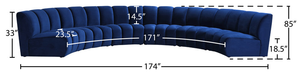Infinity Channel Tufted Velvet Modular Chair, Navy, 6 Piece