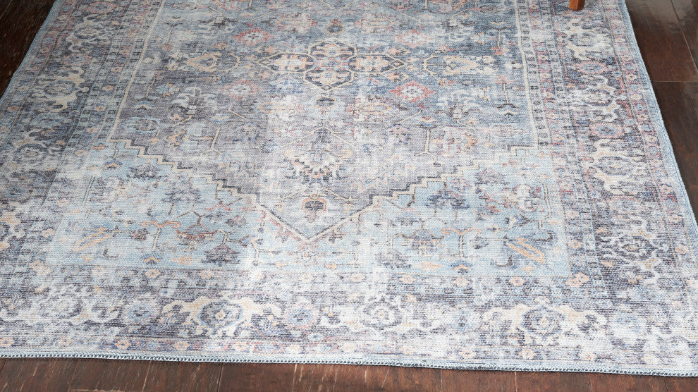 Nicole Curtis Nc Series 1 5' x 7' Light Grey/Blue Machine Washable Area Rugs