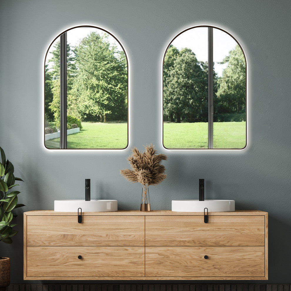 Starlit Domed Bathroom/Vanity LED Wall Mirror, Matte Black, 24"