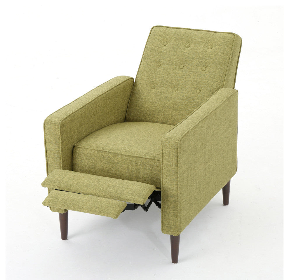 Mason Mid-Century Modern Button Tufted Fabric Recliner, Fabric/Muted Green, Set of 2