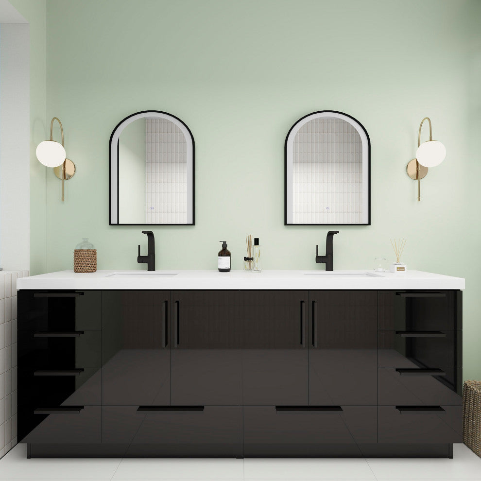 Carla 84" Freestanding Bathroom Vanity With Double Sink, Gloss Black