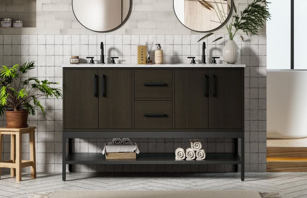 Home Living 54" Double Bathroom Vanity, Mocha Brown