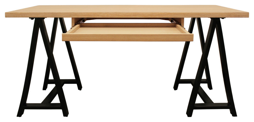 Paolini Solid Wood Executive Desk in Ivory Finish with Keyboard Drawer