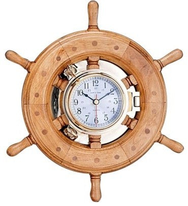 13" Porthole Ship Wheel Clock