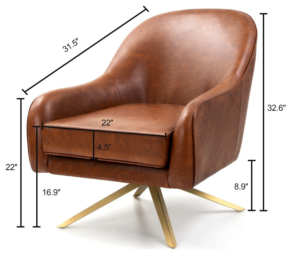 Fabric Accent Chair Swivel-Base Upholstered Armchair With Memory Foam, Brown