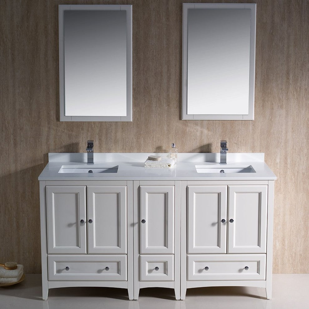 Oxford 60" Antique White Traditional Double Sink Vanity, FFT3811CH
