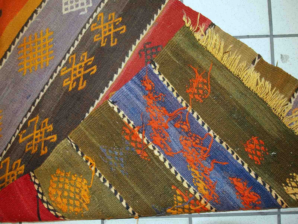 Handmade vintage Persian Sumak kilim 2,3' x 4.3' (70cm x 132cm) 1940s