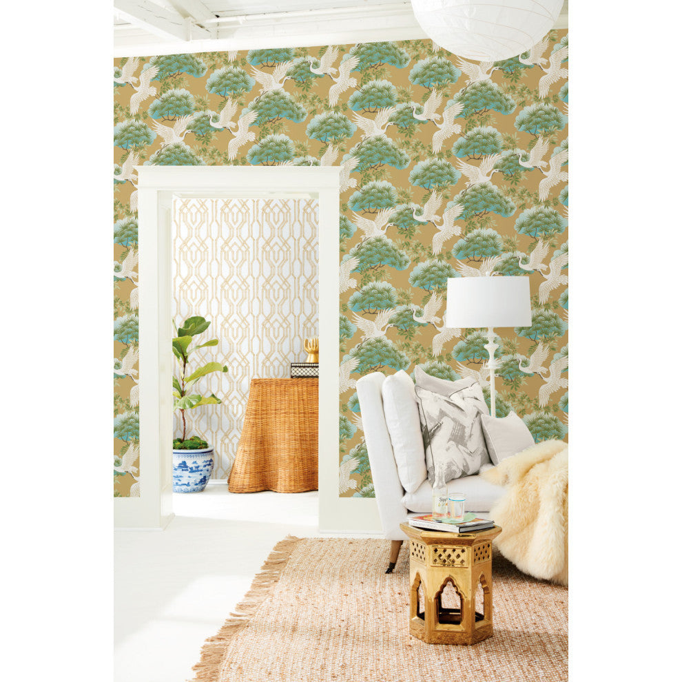 Sprig and Heron Wallpaper
