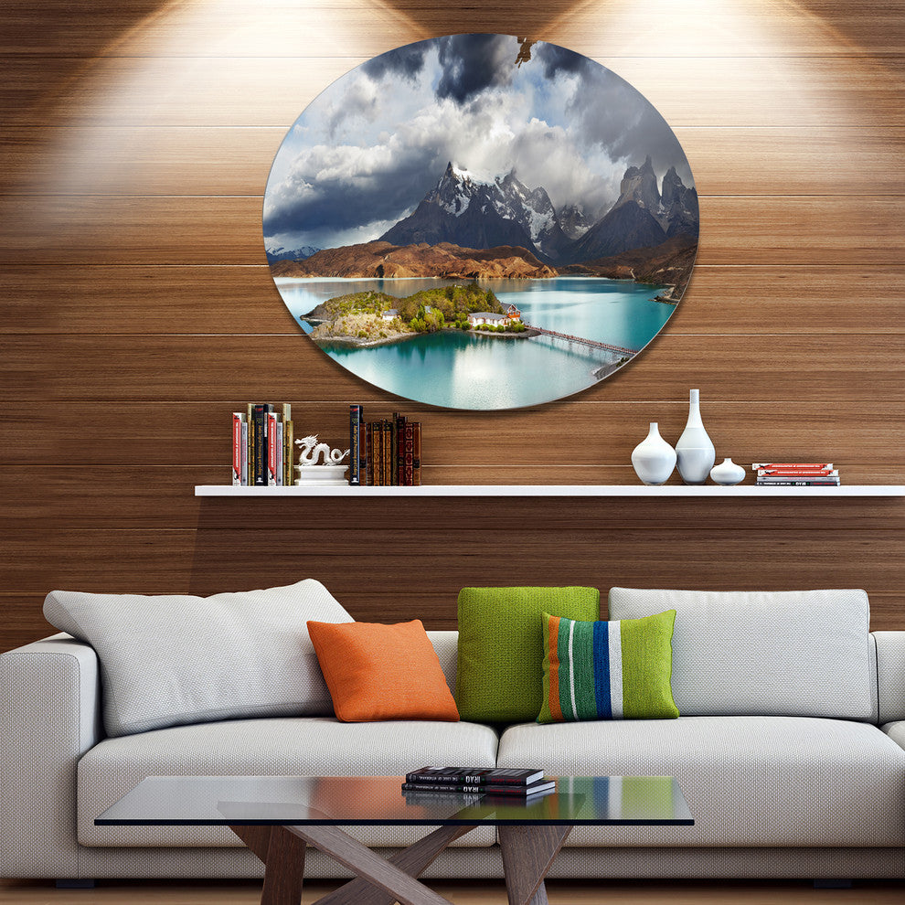 Torres Del Paine Lake Pehoe, Seashore Large Disc Metal Wall Art, 38"