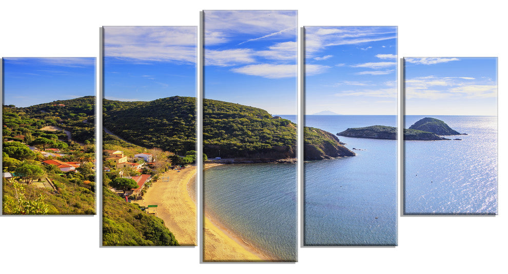 "Innamorata Beach and Gemini Islets" Seashore Wall Art, 5 Panels, 60"x32"