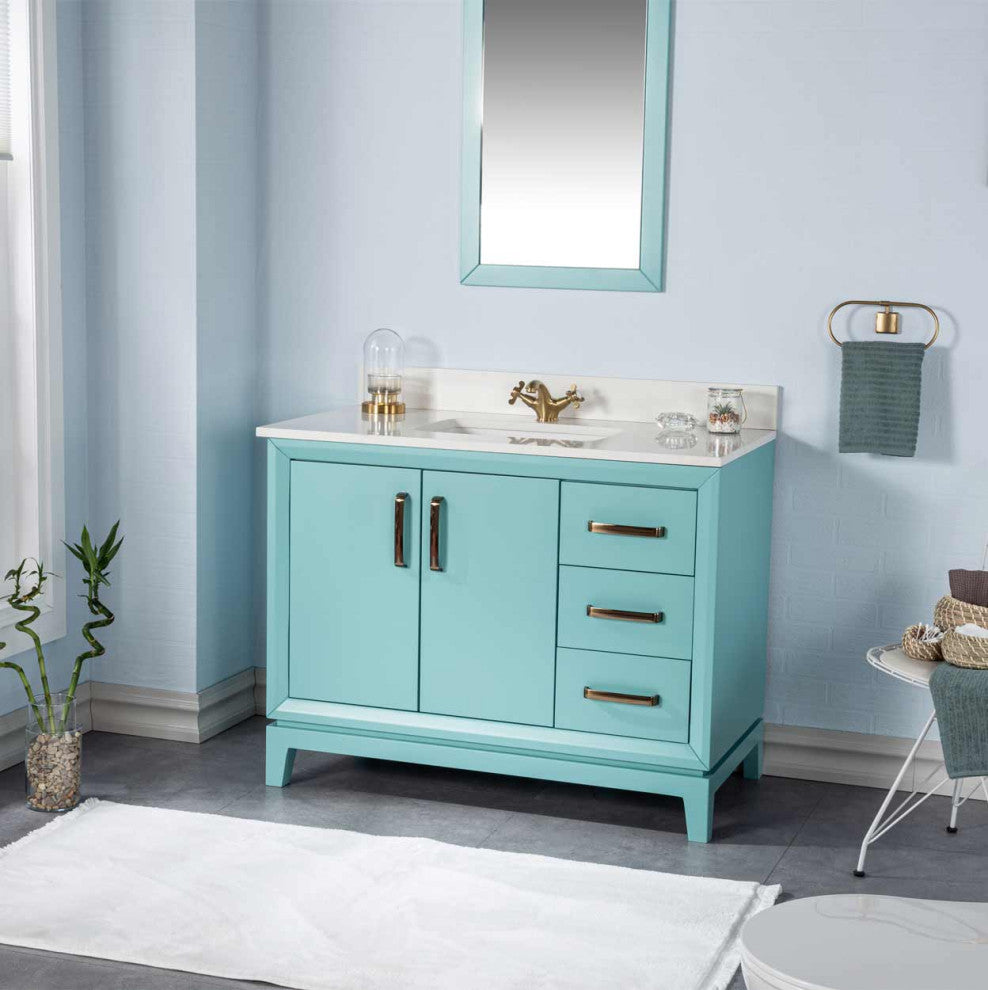 Fabia Collection 42" Bathroom Vanity With Sink, Mirror, Countertop, Turquoise