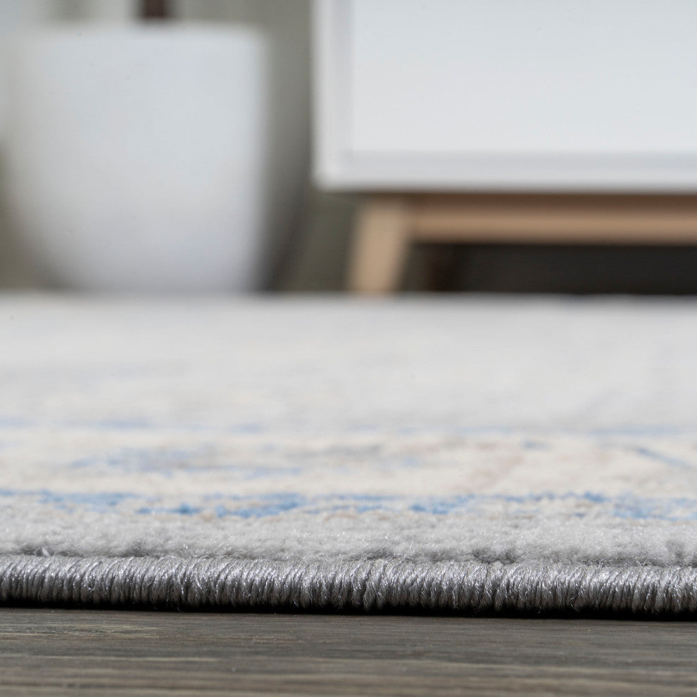 Modern Persian Moroccan Gray/Blue 6' Round Area Rug