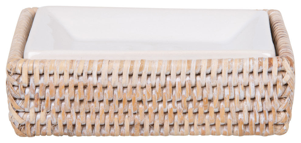 La Jolla Rattan Rectangular Soap Dish, White Wash