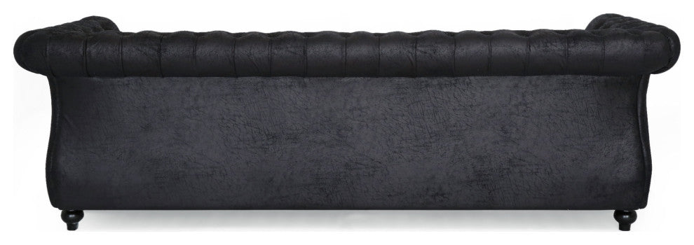Vita Chesterfield Tufted Faux Leather Sofa, Black