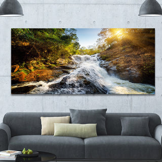 Waterfall through the Forest, Large landscape Canvas Art Print, 60"x28"