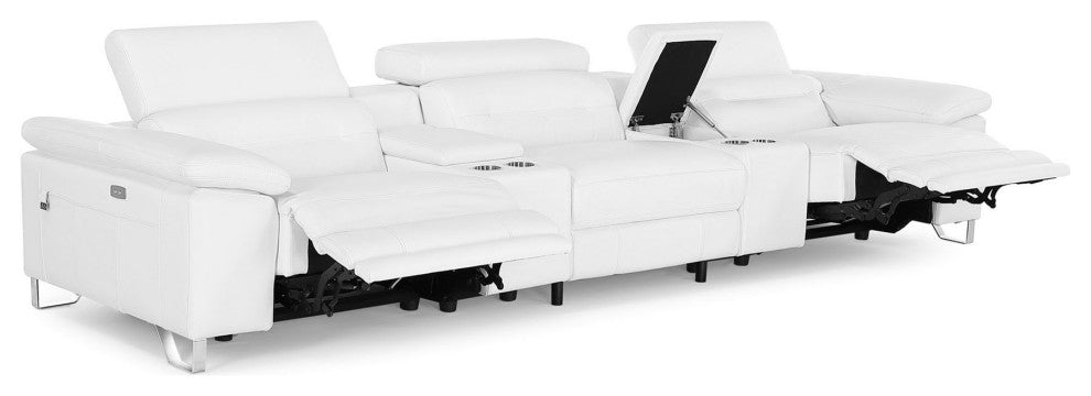 Monaco Reclining Leather Sofa with Console, White