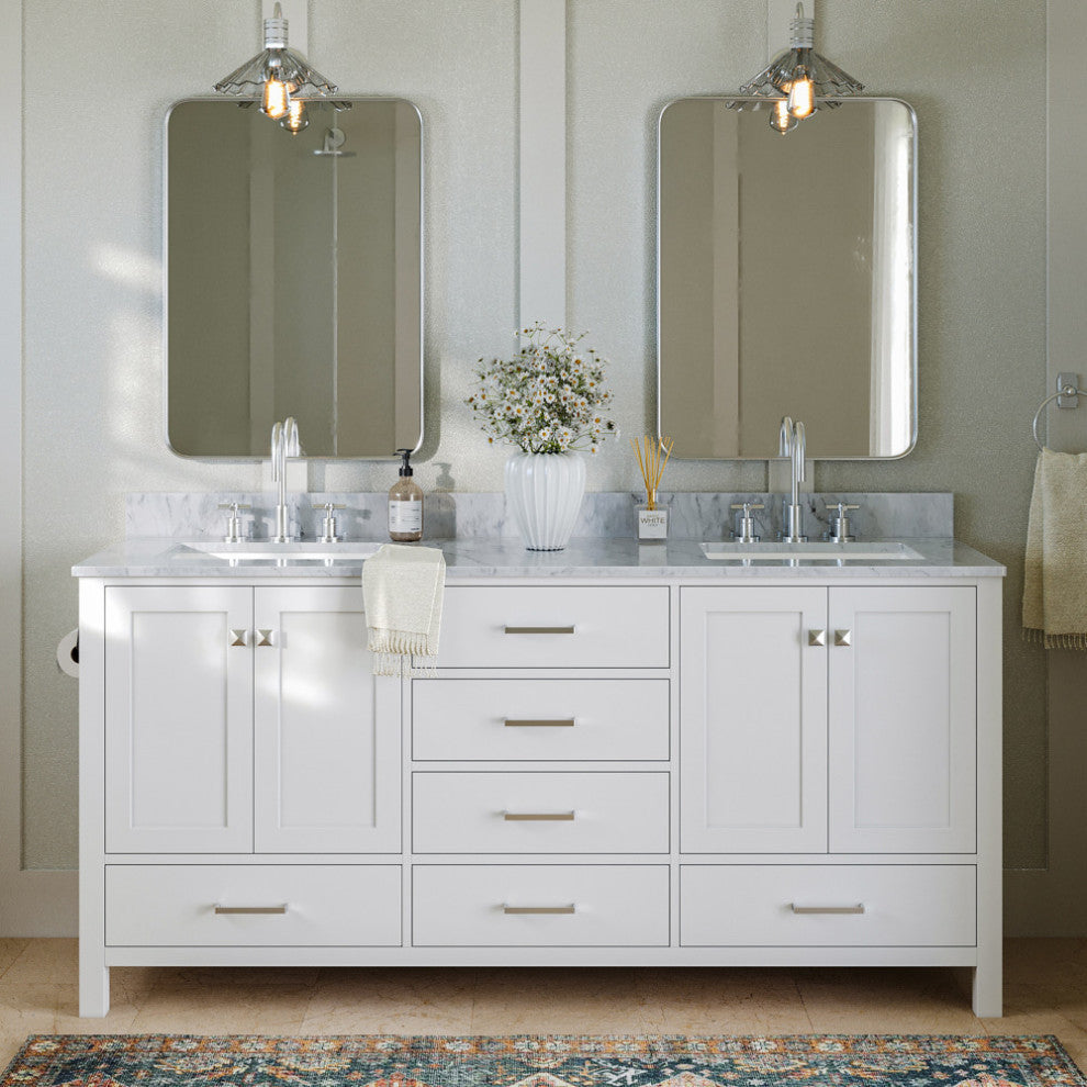 ARIEL Cambridge 73" Rectangle Sinks Bath Vanity Carrara Marble