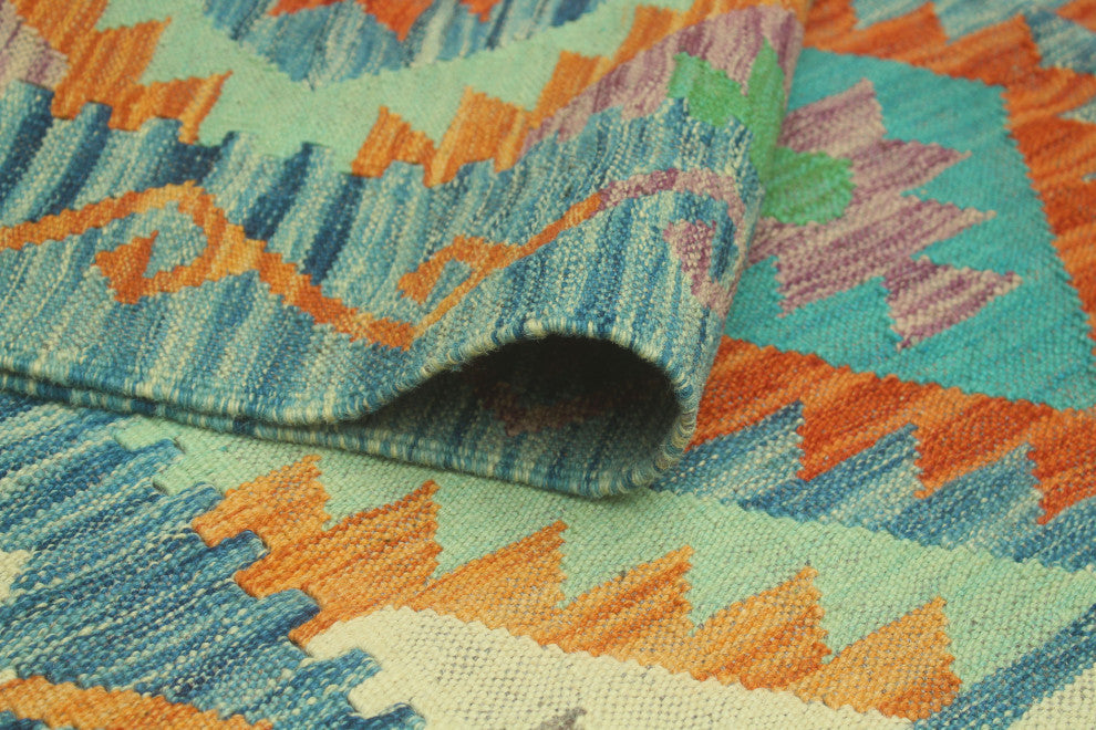 Sangat Kilim Theadore Rust/Light Green Rug, 4'2x5'7