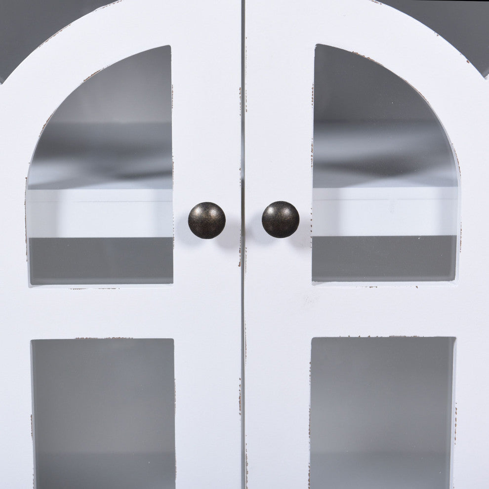 Vermont Sideboard White Wood Cabinet With 4 Doors With Glass