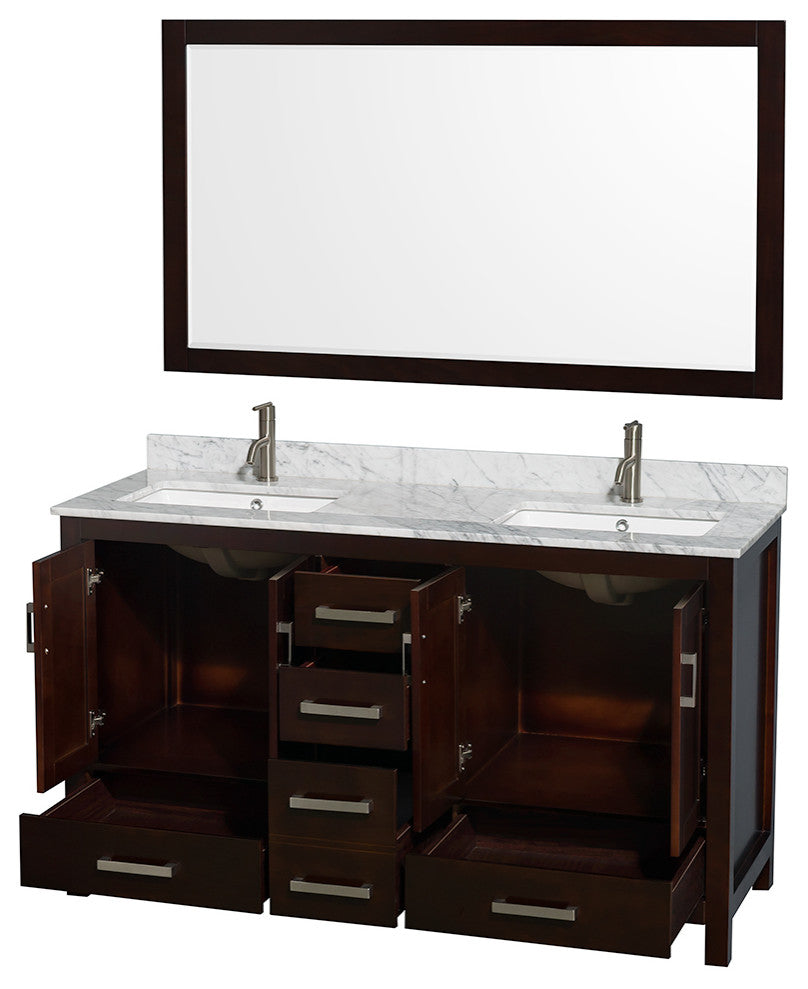 Wyndham WCS141460DESCMUNSM58 60 Inch 2 Vanity with Carrera Marble & Mirror
