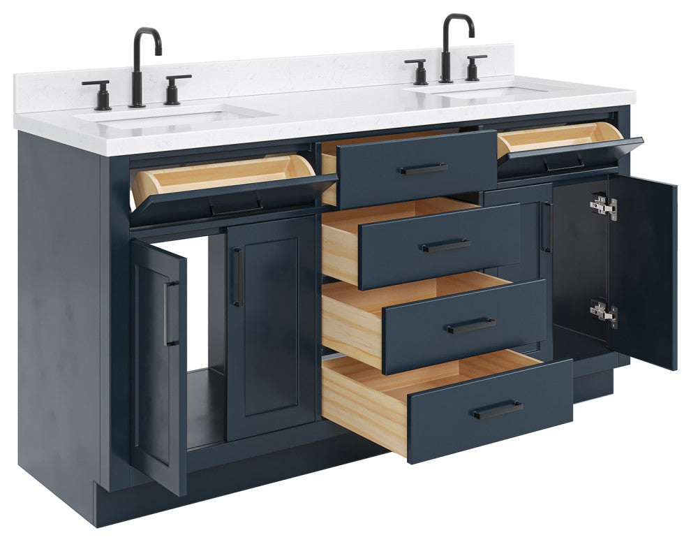 Ariel Hepburn 66" Double Rectangle Sinks Vanity, Carrara Quartz