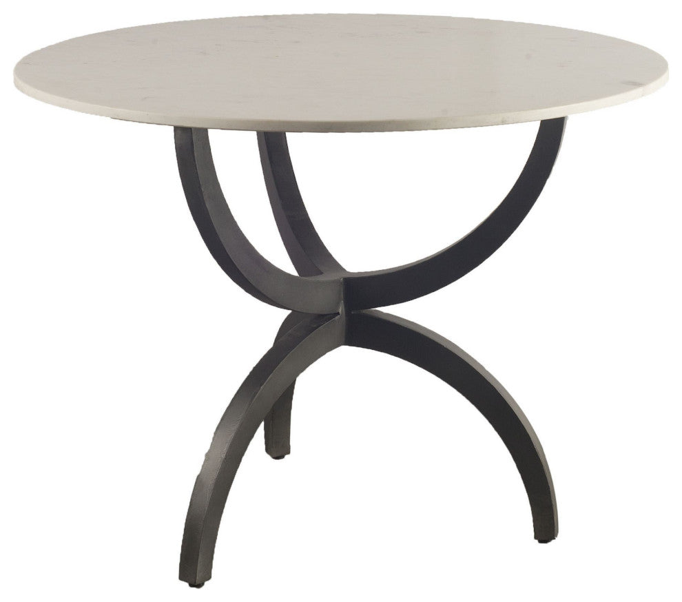 40" Off White And Black Rounded Marble/Metal 3-Leg Base Dining Table