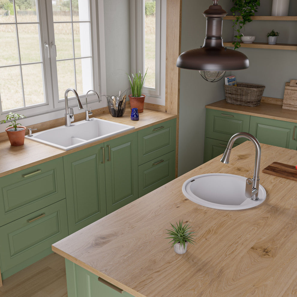 ALFI brand AB3320DI-W White 33" Double Bowl Granite Composite Kitchen Sink