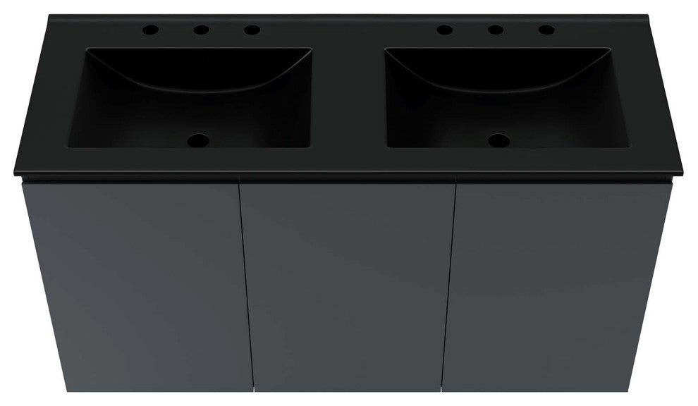 Bryn 48" Wall-Mount Double Sink Bathroom Vanity, Gray Black