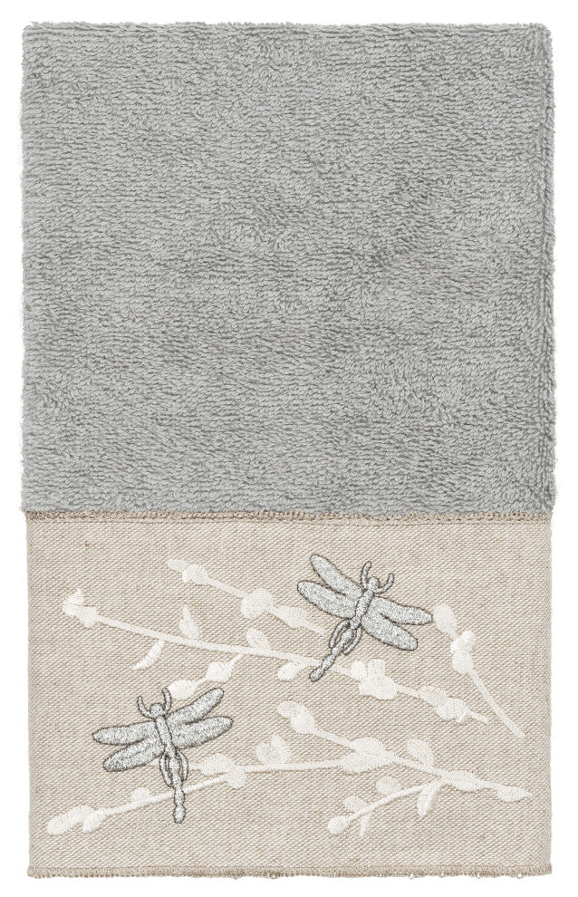 Linum Home Turkish Cotton Braelyn 3-Piece Embellished Towel Set, Light Gray