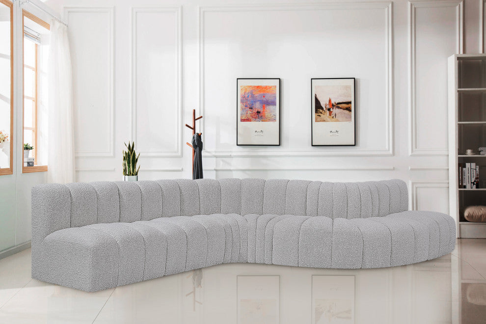 Arc Boucle Fabric Upholstered 7-Pc. S-Shaped Modular Sectional, Grey