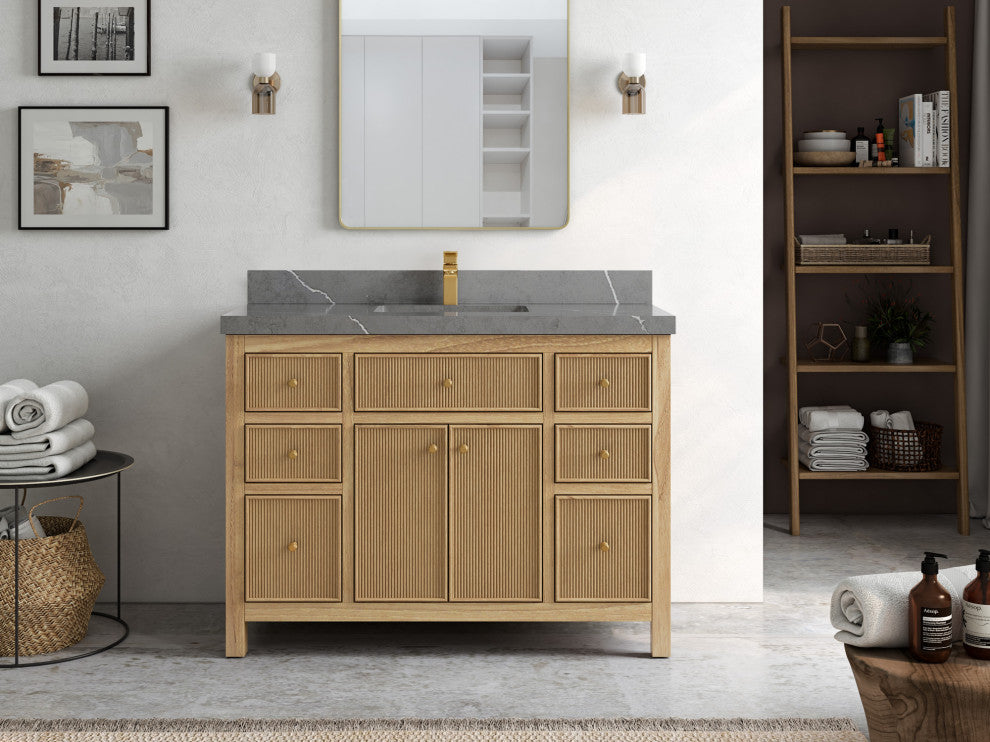Sonoma Teak 48 Single Sink Vanity in Light  Natural with 2" Piatra Gray Quartz