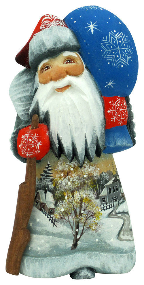 Winter Landscape Wood Carved Santa