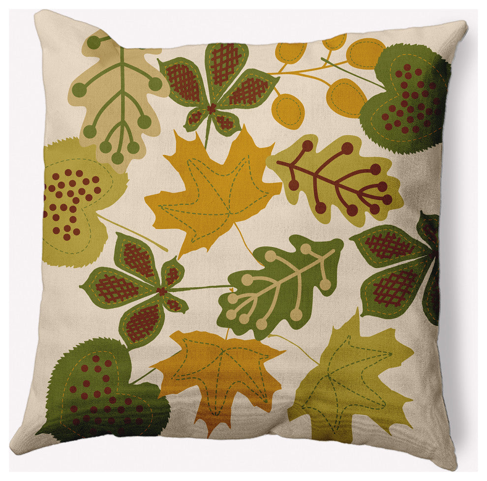 18" x 18" Fall Leaves Indoor/Outdoor Polyester Throw Pillow, Autumn Gold