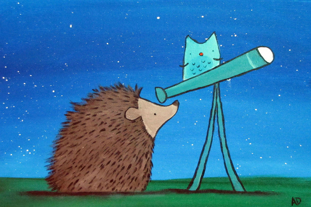 "Hedgehog Stargazer" Painting Print on Wrapped Canvas