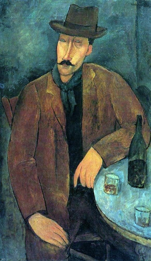 Amedeo Modigliani Man With a Glass of Wine, 18"x27" Wall Decal