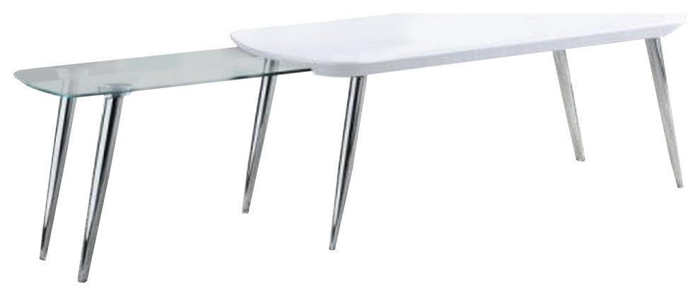 Benzara BM266440 Coffee Table With Pull Out Tabletop, White and Silver