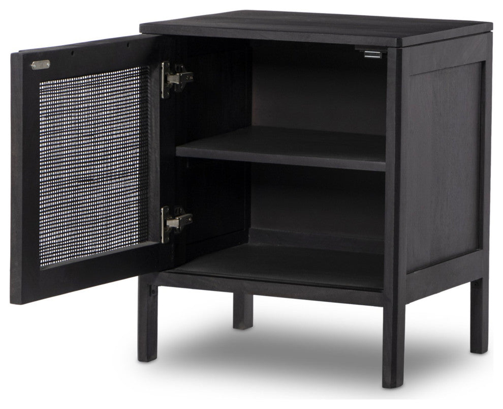 Sydney Left Nightstand Black Wash, Black Cane