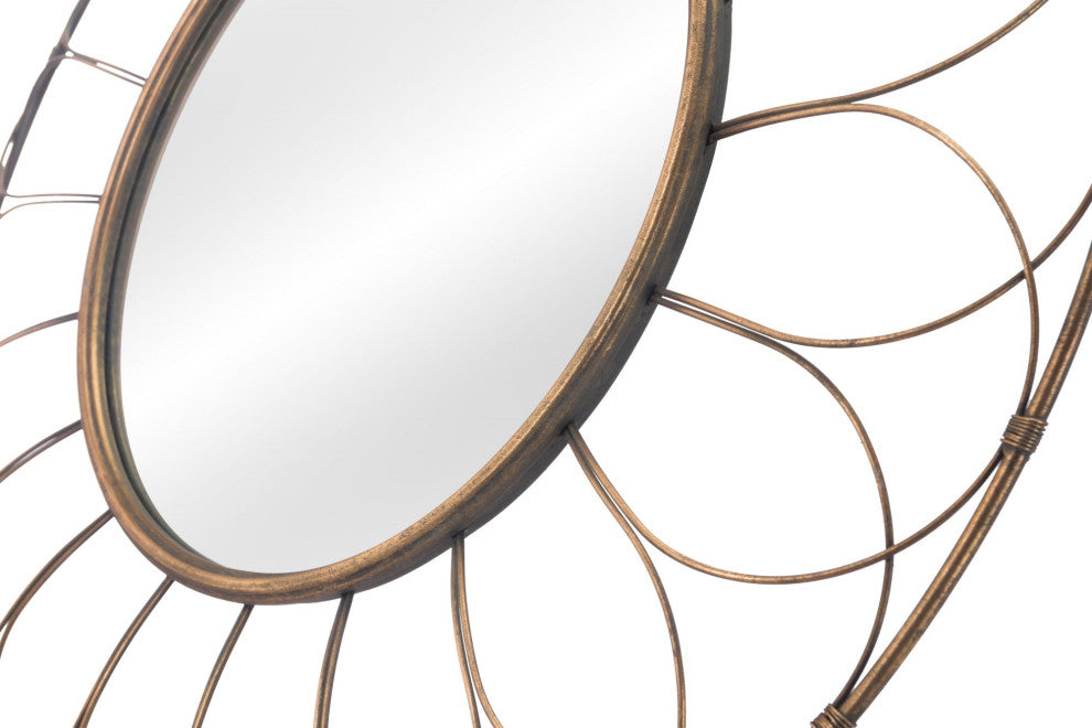 Frame Wall Mirror, Round, Glass, Steel Metal, Gold, Bedroom Living