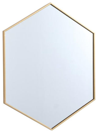 Elegant Decor Eternity 32" x 38" Hexagonal Metal Frame Mirror in Brass