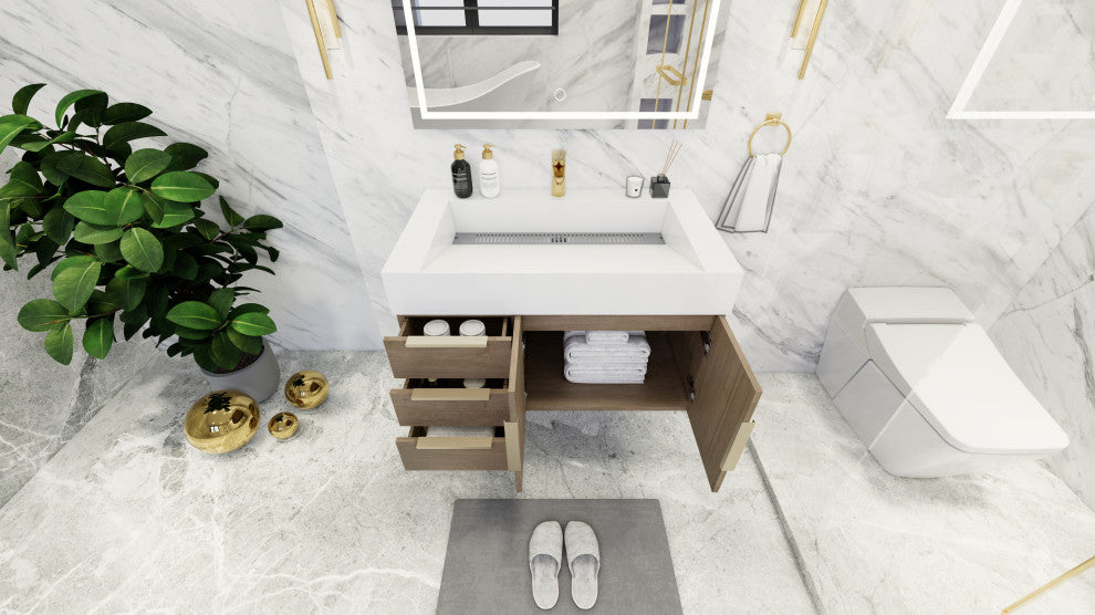 Madison 36" Wall Mounted Vanity With Reinforced Acrylic Sink, Light Oak