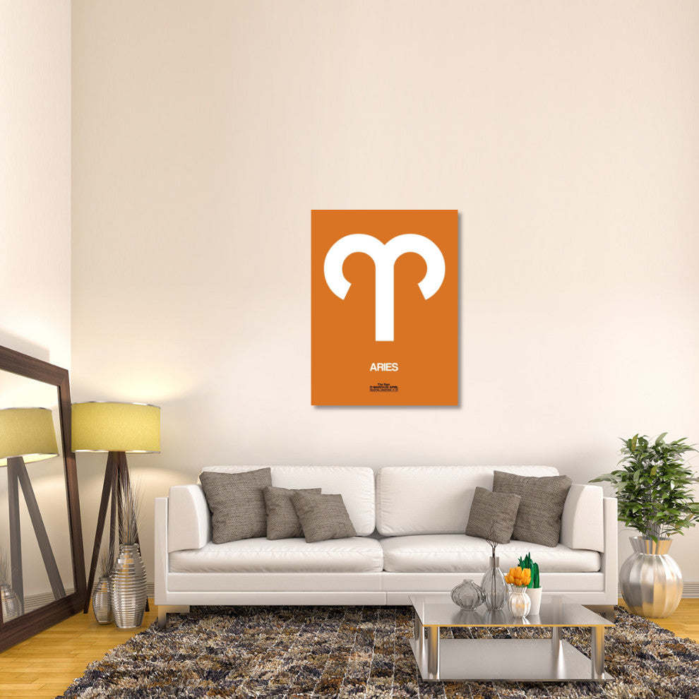 "Aries Zodiac Sign White on Orange" Fine Art Print