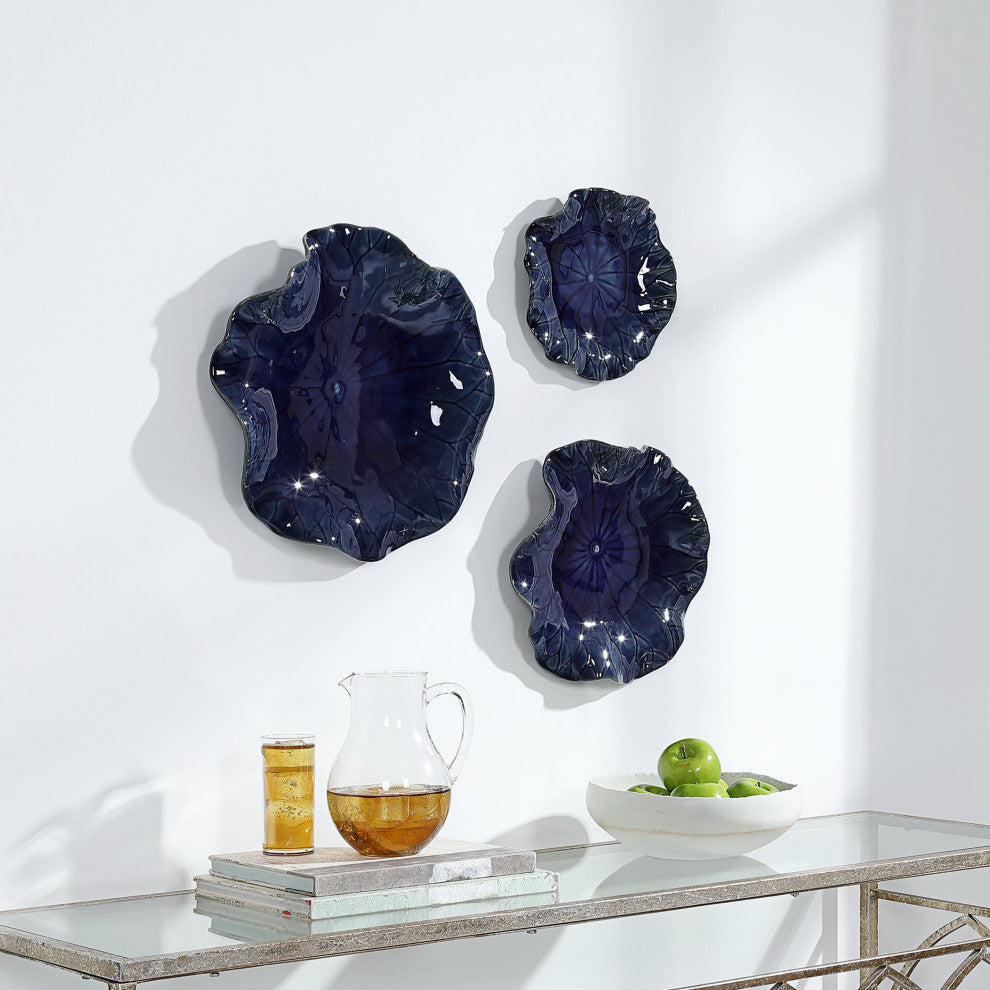 Uttermost Abella Blue Ceramic Wall Decor, Set of 3