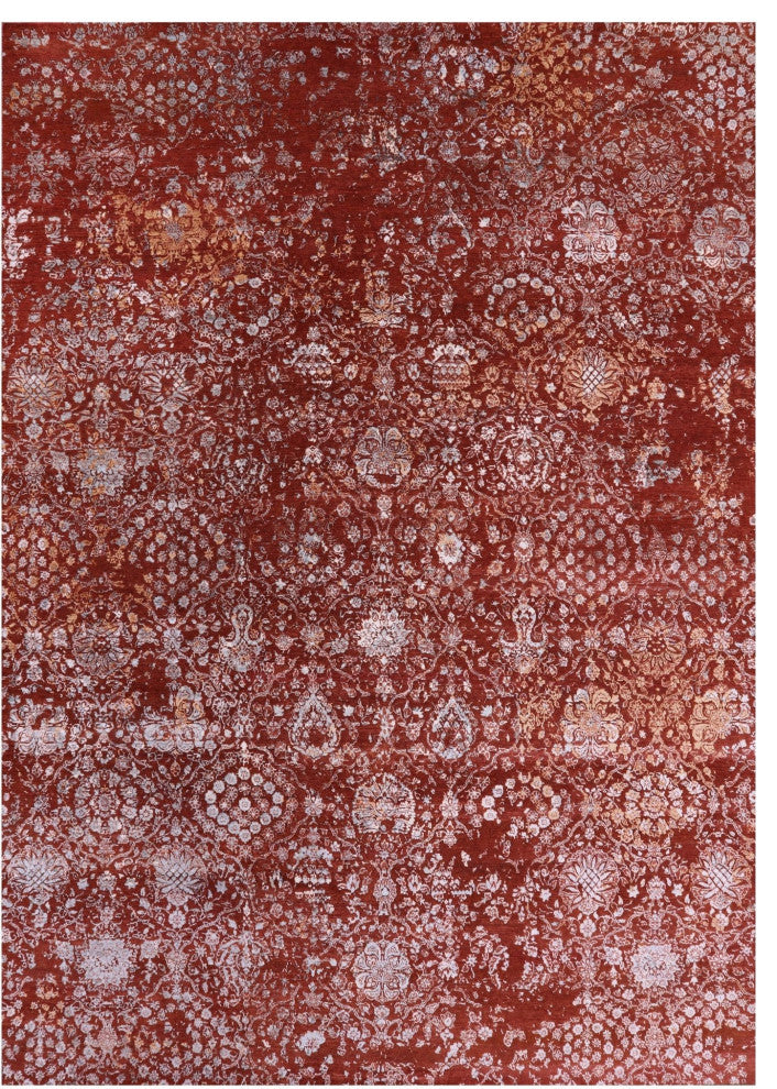 8' 11" X 12' 3" Wool and Silk Modern Handmade Rug Q12085
