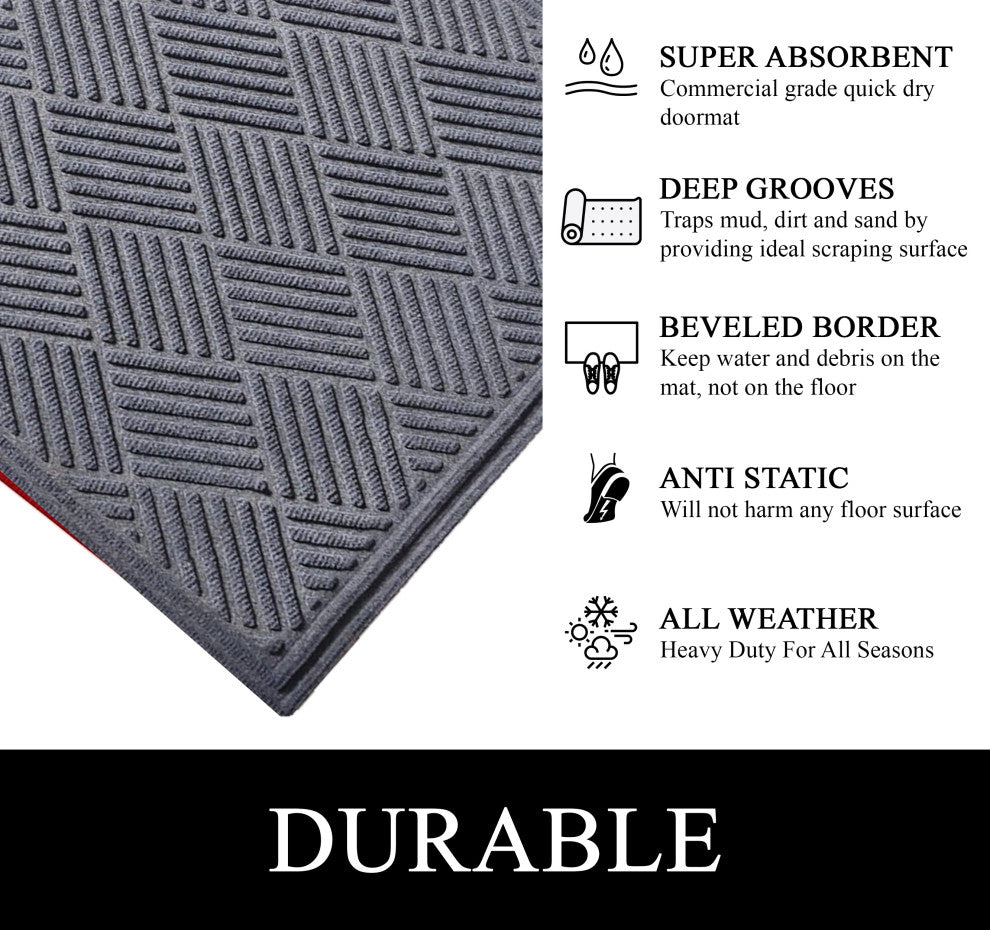 A1HC Superior Absorbant Polypropylene Doormat, Light Gray Checkered, 18"x30"