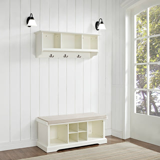 Brennan 2-Piece Entryway Bench and Shelf Set With Baskets, White