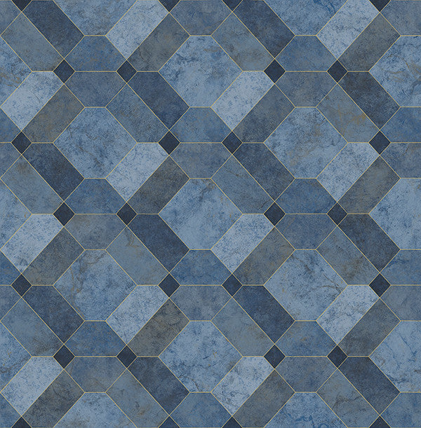 Faux Marble Geometric Wallpaper, Blue, Bolt